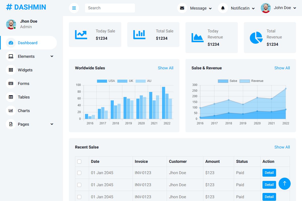 Dashmin Bootstrap Admin Template 707
